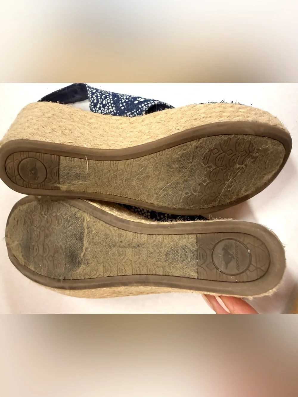 Rocket Dog Navy & White Printed Espadrille Wedge Sandals sz8.5